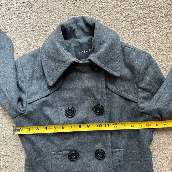 Nine West Pea Coat Womens 4 Wool Blend Notch Double Breast Grey - Picture 11 of 13